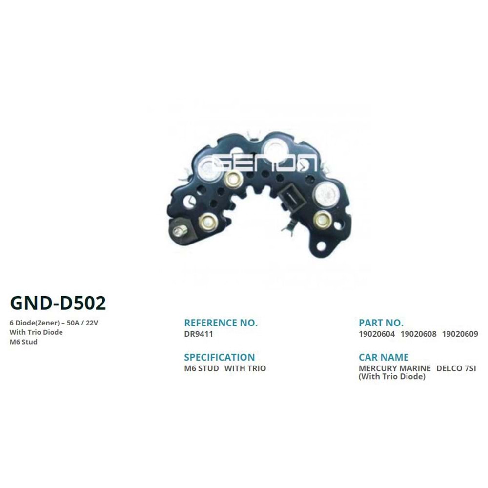 ALT. DIOT TABLASI MERCURY MARINE / DELCO 7SI IKAZ DIOT (6 DIOT) M6