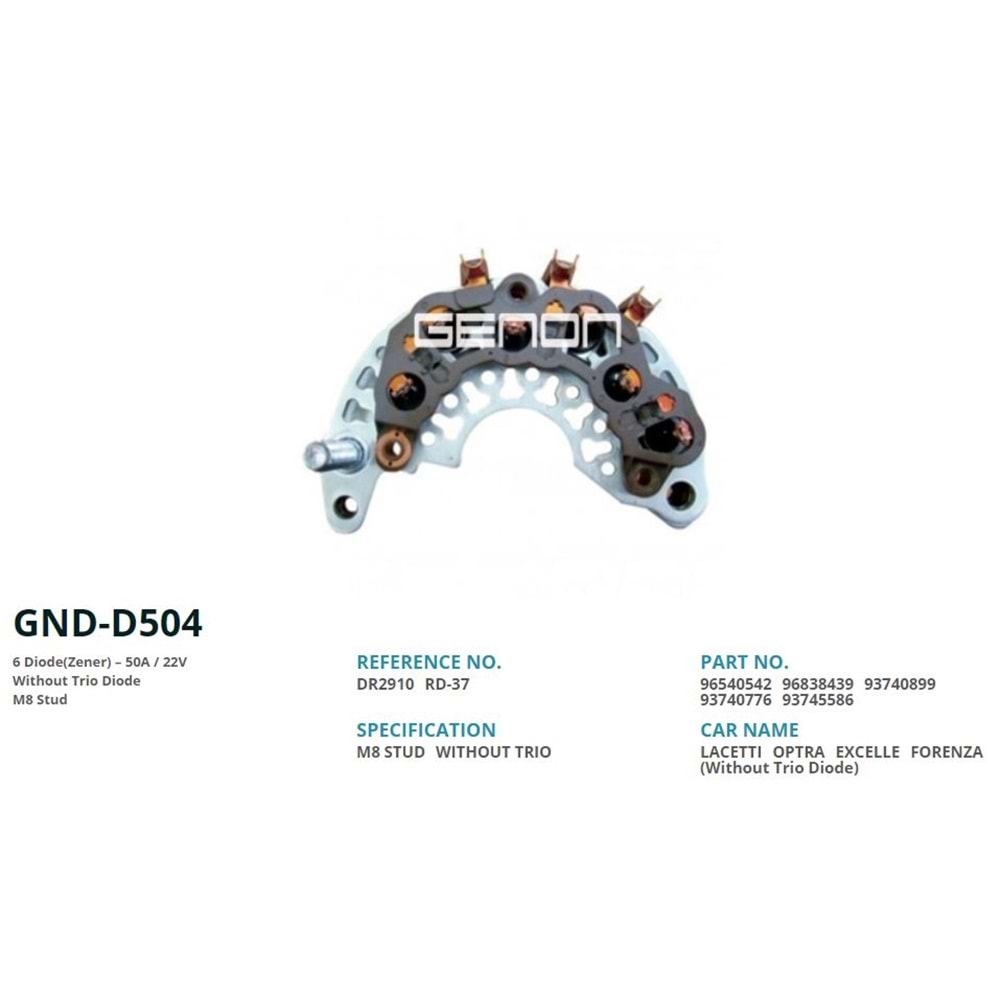 ALT. DIOT TABLASI CHEVROLET LACETTI (12V 85AMP ALT.) (GNR-D012 KONJ. AIT) (6 DIOT) M8