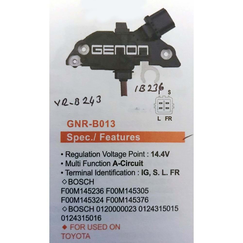 ALT. KONJEKTOR 12V TOYOTA COROLLA 1.4 - 1.6 (99-01) - TOYOTA AVENSIS 1.6I - 18I (02-03) (IG. S. L. FR)