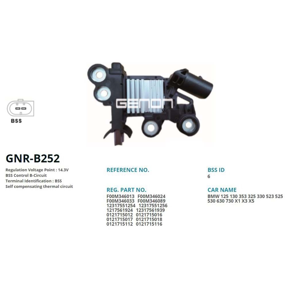 ALT. KONJEKTOR 12V BMW 116 - 118 - 120 - 316 - 318 - 320 - 325 - 330 - 520 - 530 -630 - X3 - X5 (BSS)