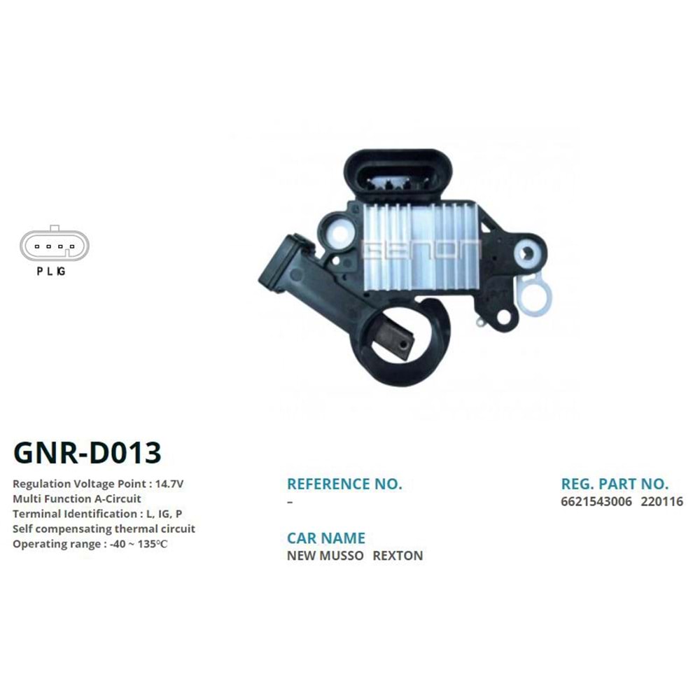 ALT. KONJEKTOR 12V DAEWOO / SSANGYONG / KORANDO - MUSSO EXDI 2.0 4x4/4x2 90 AMP ALT. (L, IG, P)