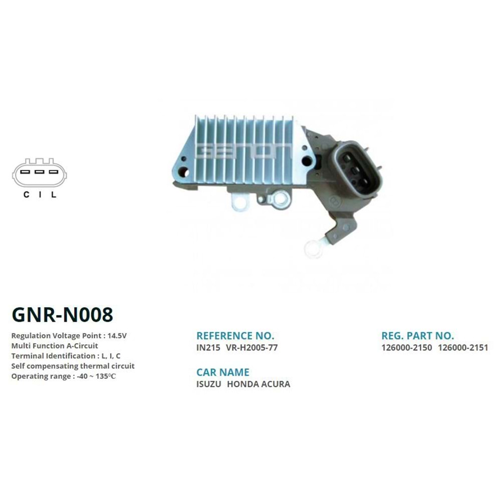 ALT. KONJEKTOR 12V ISUZU TROOPER 3.2L / HONDA ACURA 63.5mm (L, I, C)