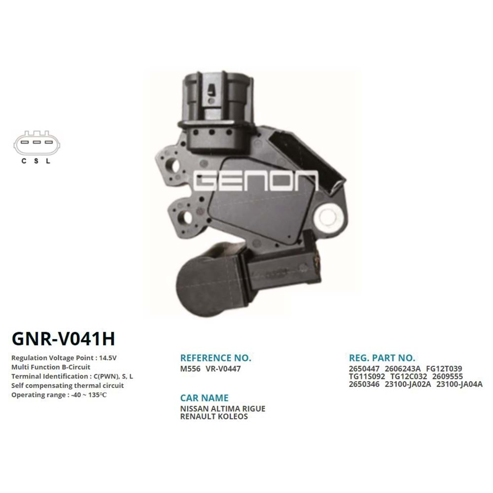 ALTERNATOR KONJEKTOR 12V NISSAN ALTIMA - X-TRAIL / RENAULT KOLEOS (C(PWN), S, L)