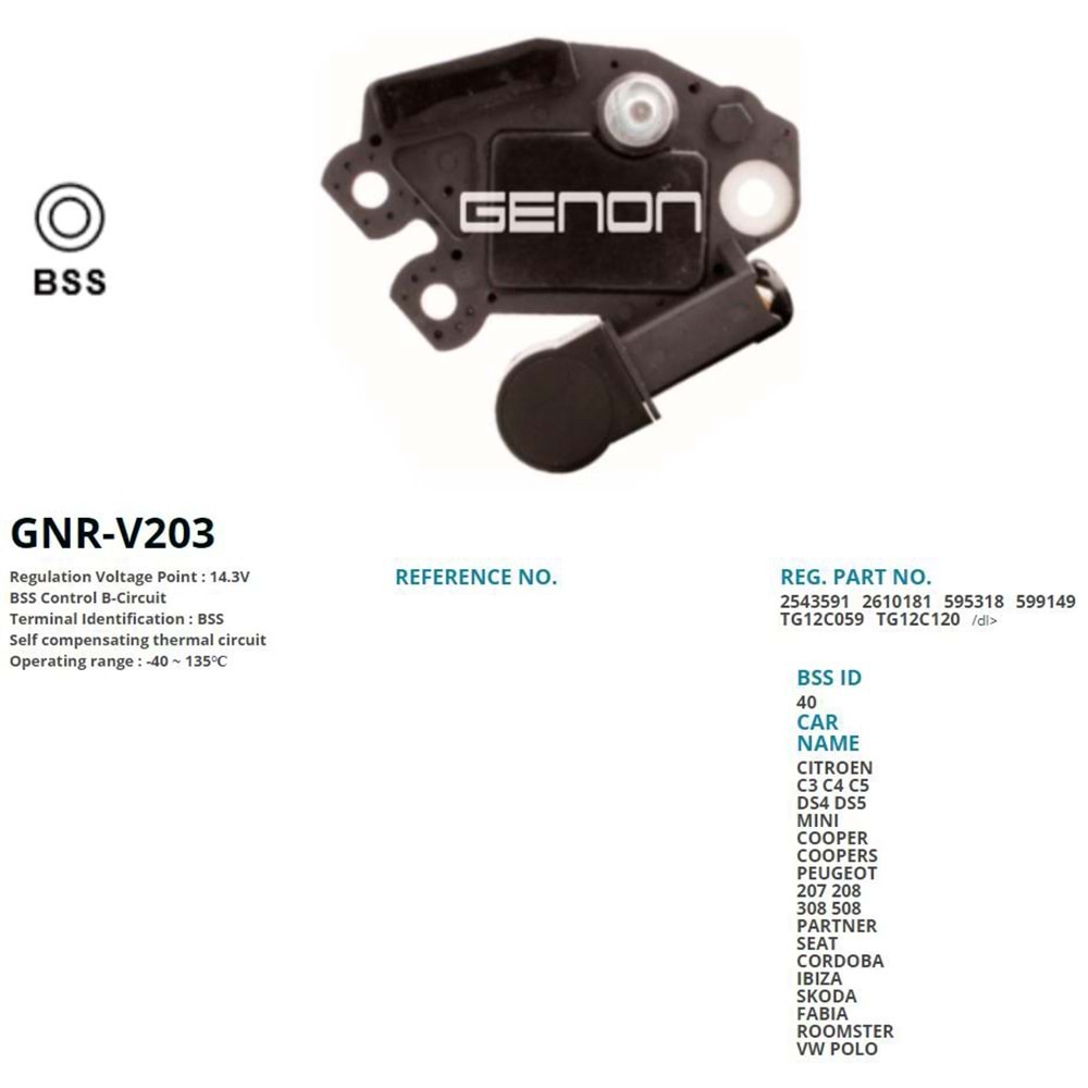 ALT. KONJEKTOR 12V CITROEN C3 - C4 - C5 - DS3 - DS4 - MINI COOPER - PEUGEOT 207 - 208 - 308 -3008 - 5008 (BSS)