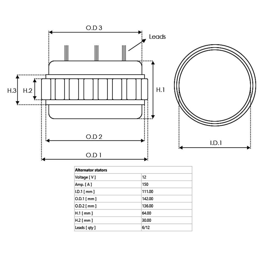 ALT. STATOR 12V 150 AMP PEUGEOT PARTNER / CITROEN BERLINGO DIZEL Y.M. (UWA-3602)