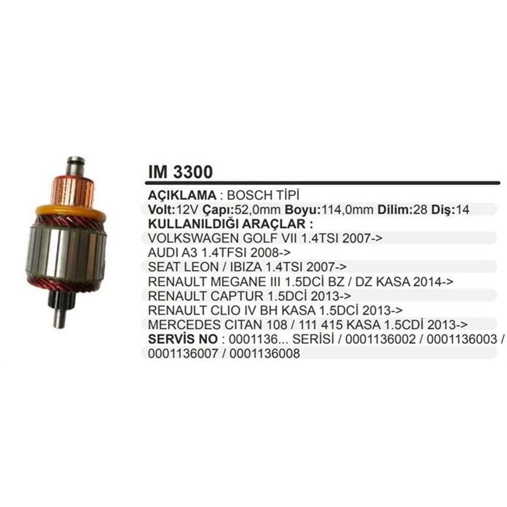 MARS KOLLEKTORU 12V 14 DIS RENAULT MEGANE - CAPTUR - CLIO 1.5 DCI / VW GOLF 1.4 TSI