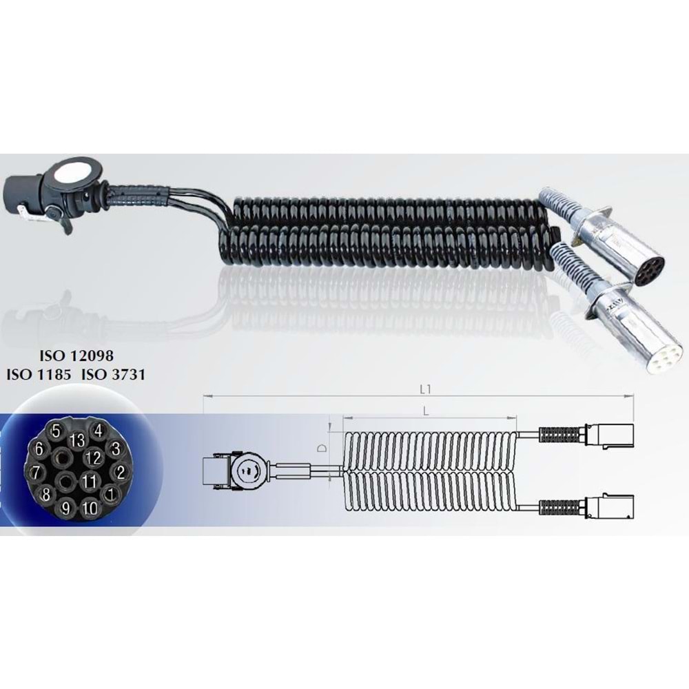 ADAPTOR CIFTLI KABLO METAL FISLI PLASTIK YAY KORUMALI 15 GIRISLI 13 BAGLANTILI FIS 4.50 MT.