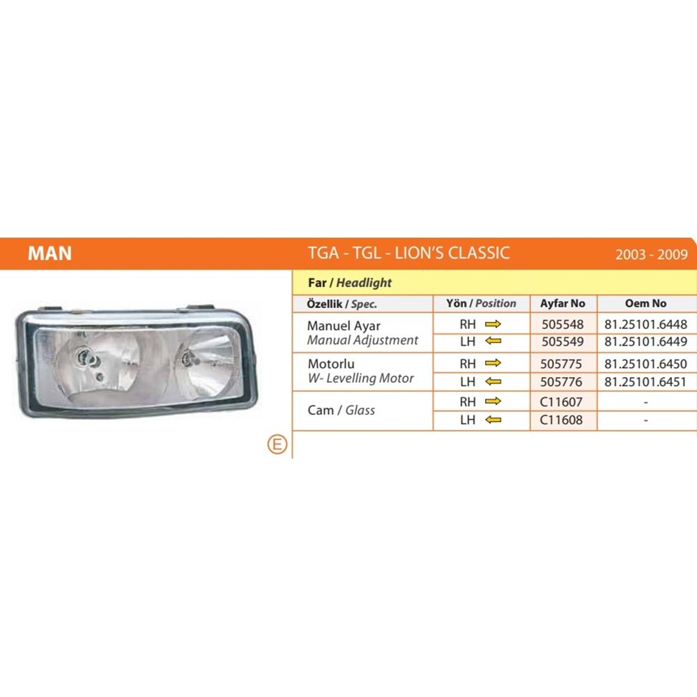 MAN TGA 2003 2009 FAR MOTORLU SAG