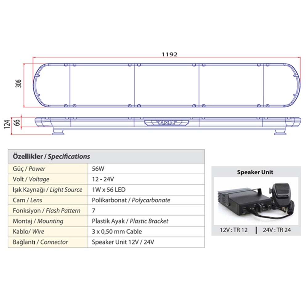 TRAFIK IKAZ LAMBASI LED SARI-KIRMIZI HOPARLORLU 119 CM