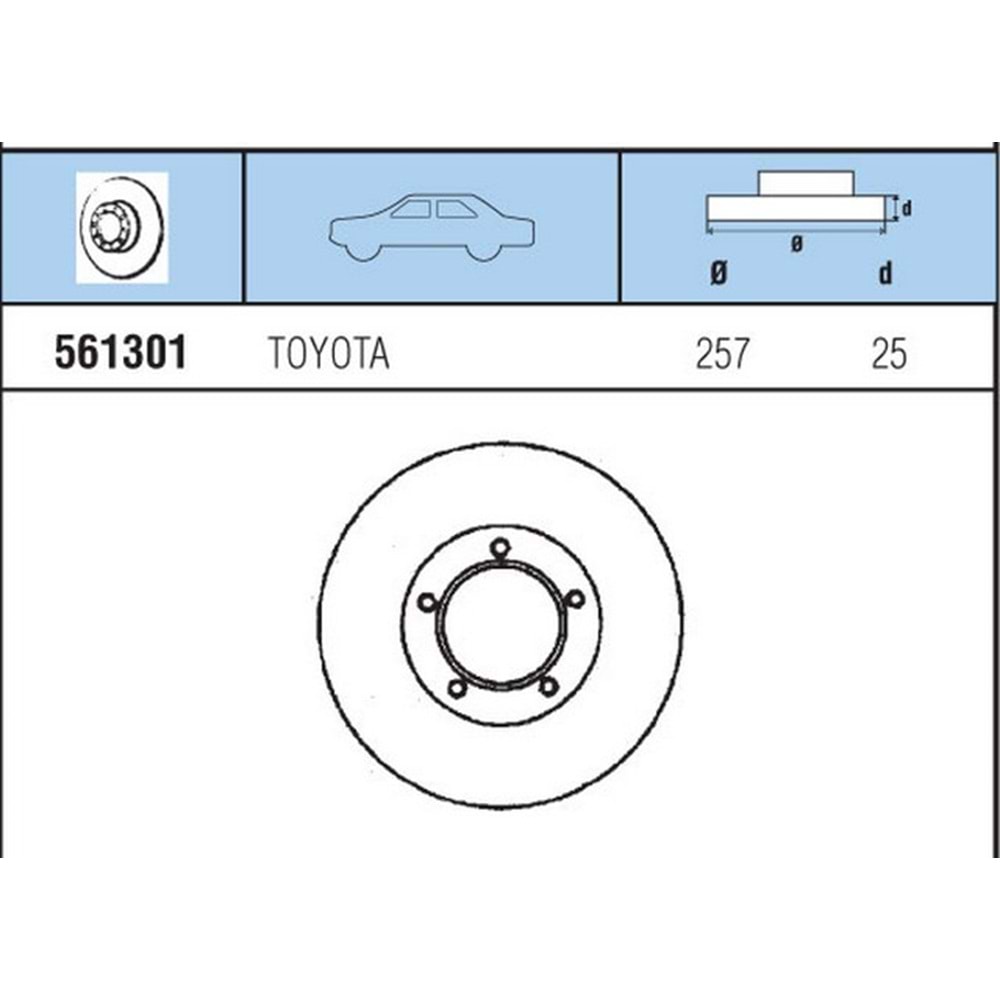 FREN DISKI ON HAVALI HIace 1,6, 1.8, 2.0, 2.2D, 2.4D 79-89 , HI-lux 1.8, 2.4D 83-