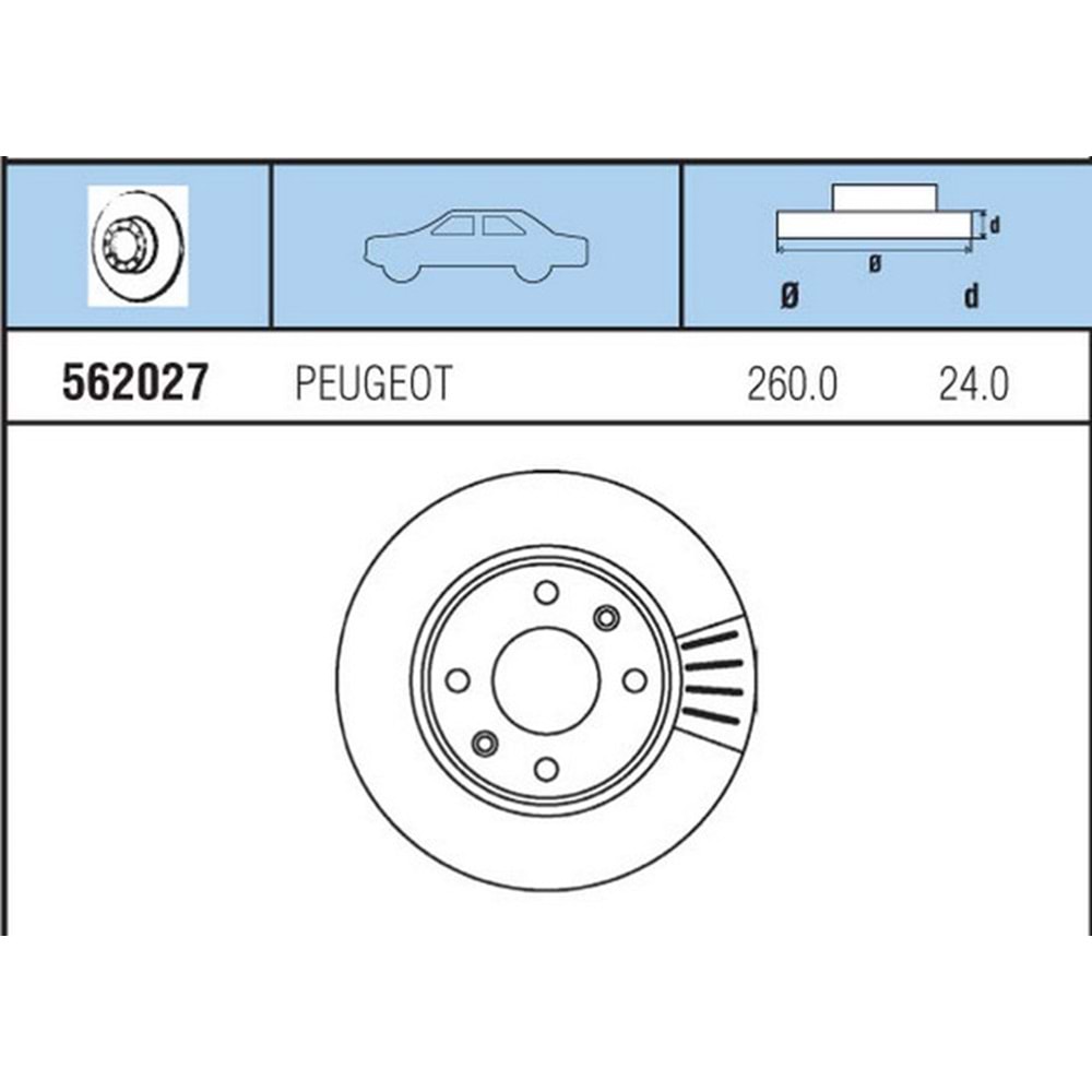 FREN DISKI ON HAVALI 406 1,6, 1.8 16V, 1,9, 1,9TD 95- 14 INC