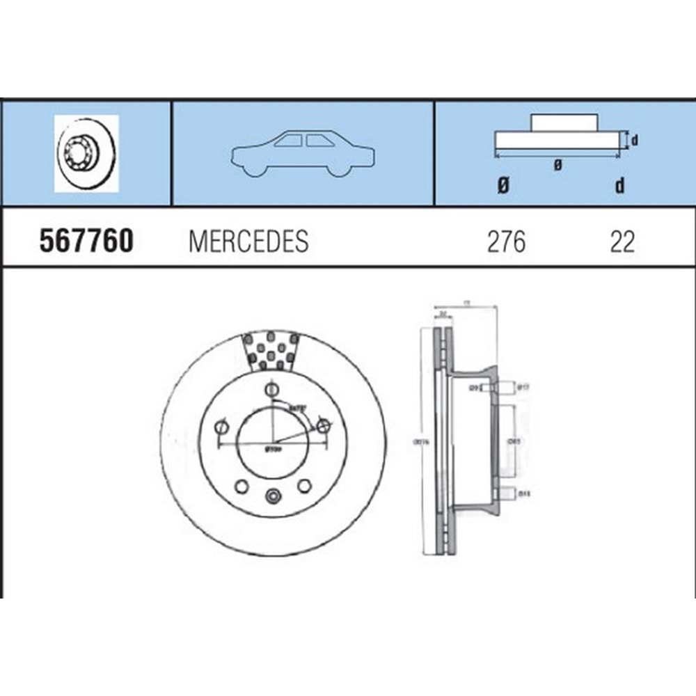 FREN DISKI ON HAVALI MB SprInter 208D, 210D, 212D, 214, 308D, 310D, 312D, 314,