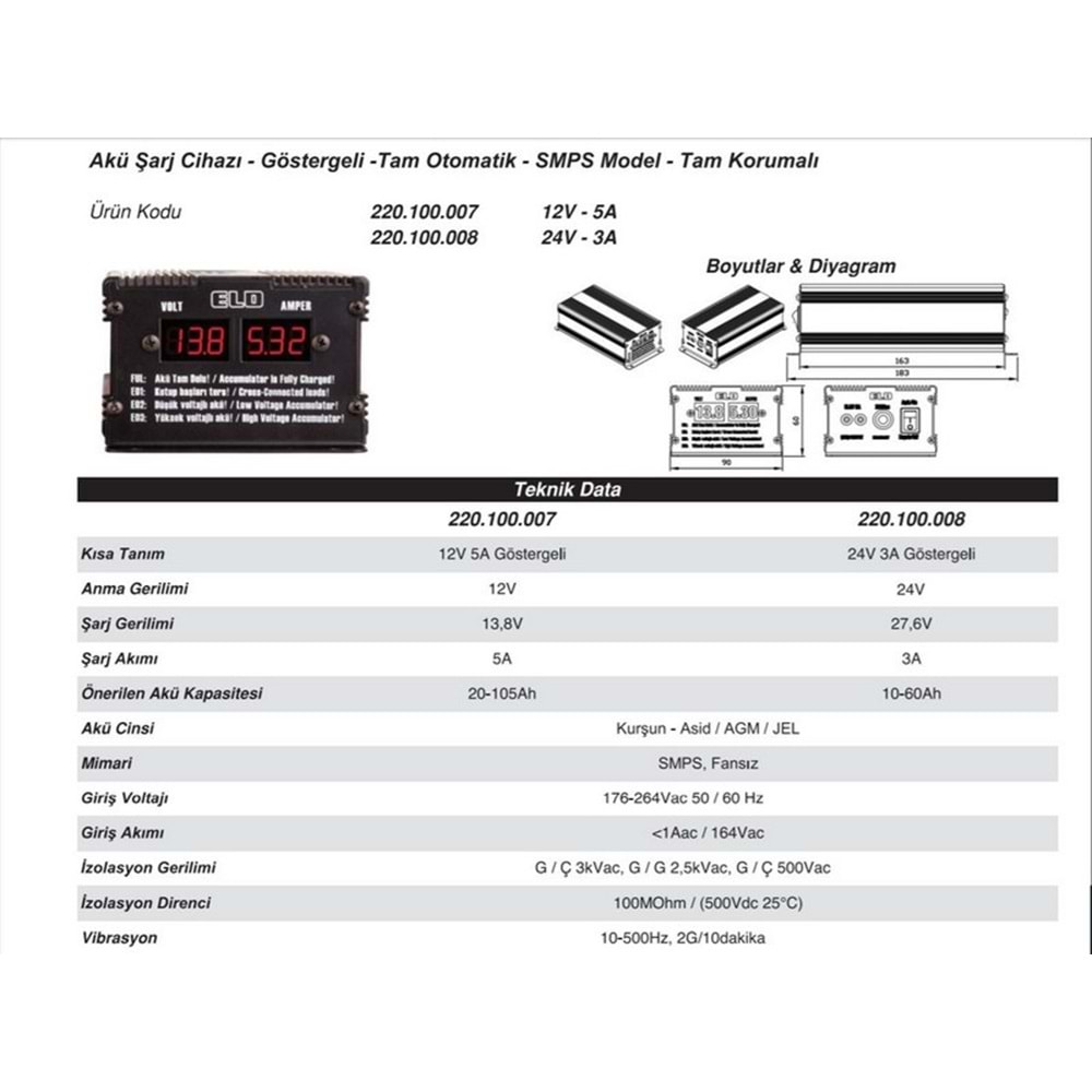 AKU SARJ CIHAZI 12V 5A TAM OTOMATIK DISPLAY