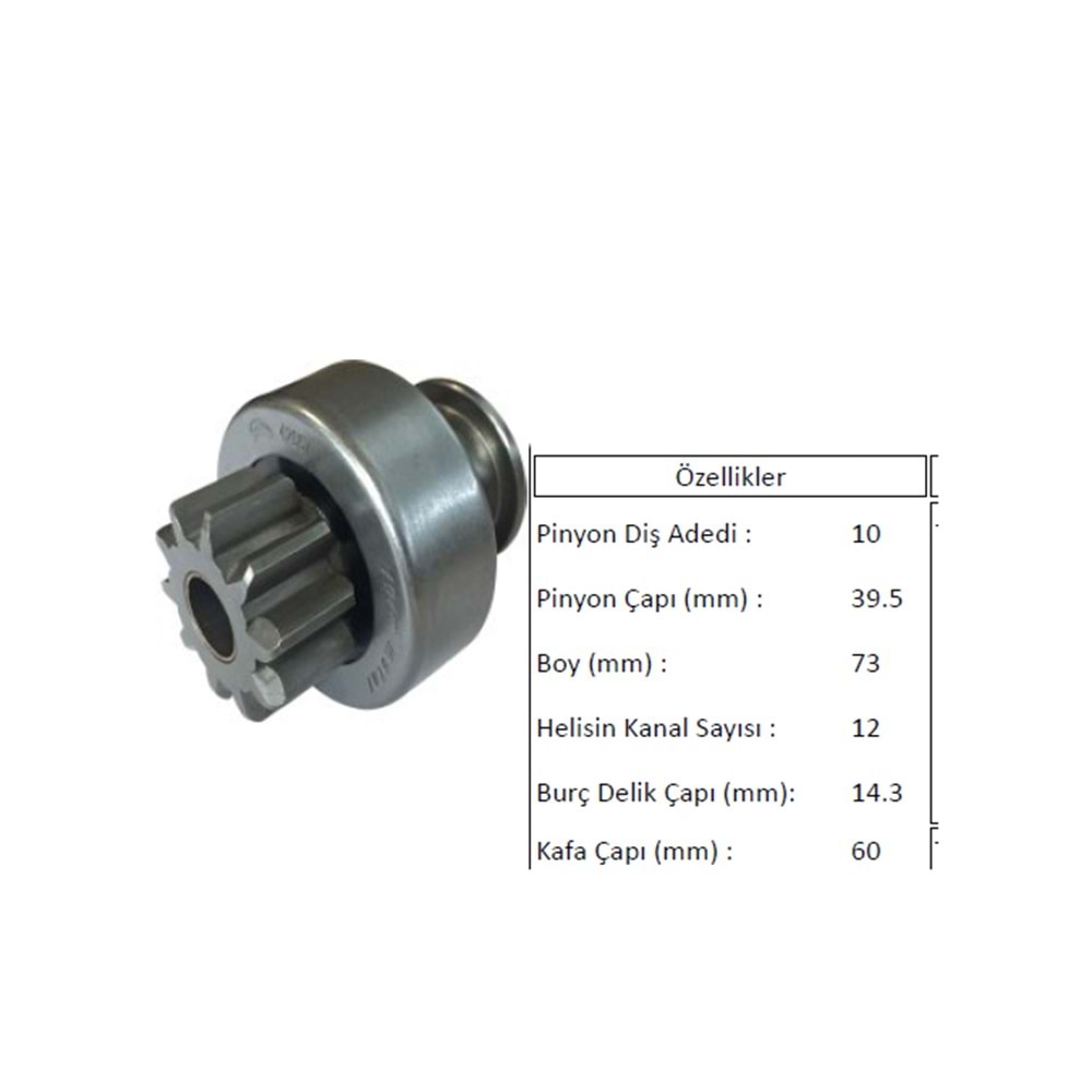 MARŞ DİŞLİSİ 10DIS KUCUK DELIK 12 KANALLI PİNYONÇAPI: 39.5 BOY: 73 BURÇDELİKÇAPI : 14,3 KAFAÇAPI :60