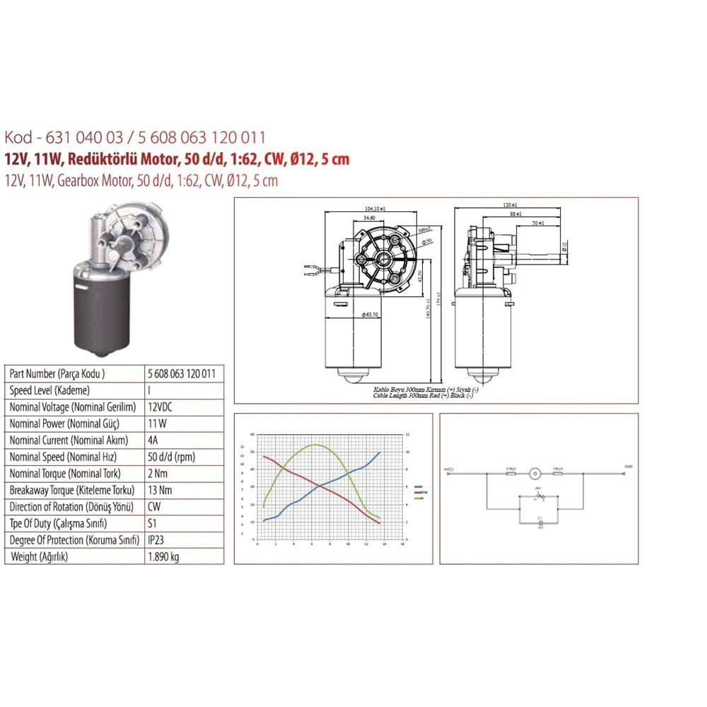 12V SİLECEK MOTORU SİLECEK MOTORU 2 NUMARA 5 CM ÇIKIŞ 63104003