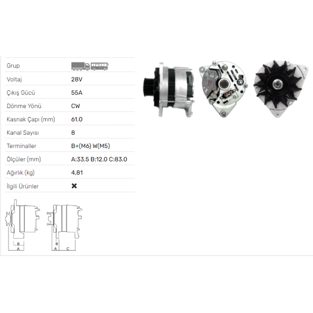 ALT DINAMO A 127 BMC FATIH 24V