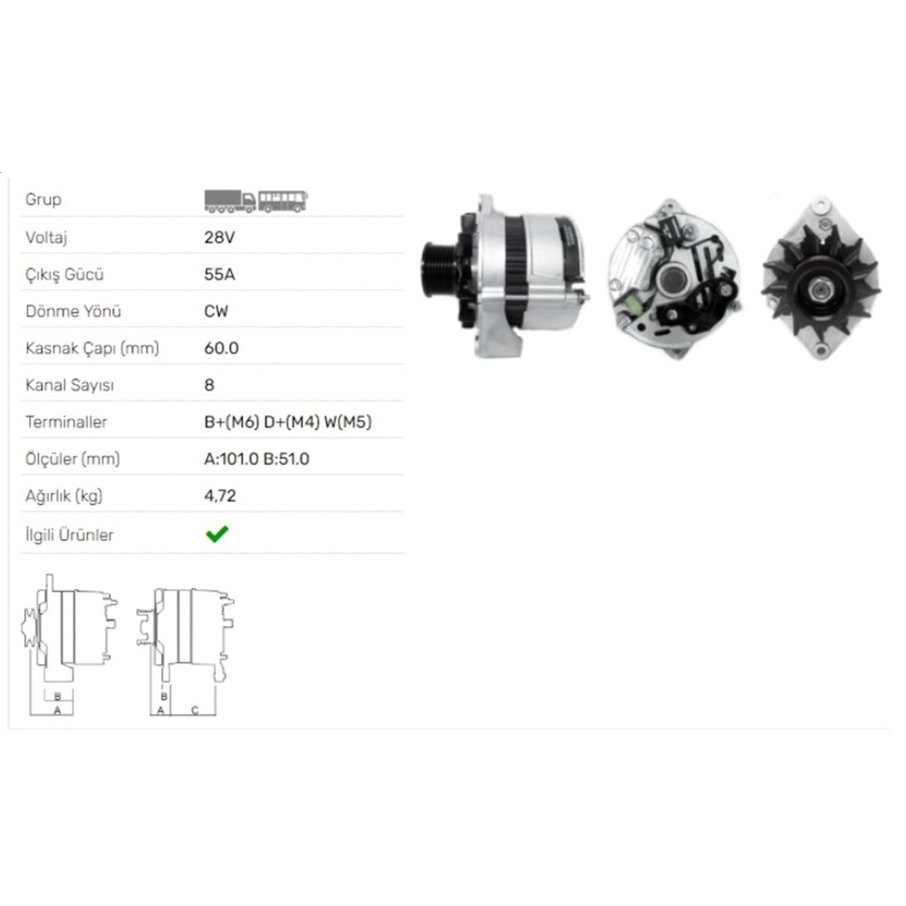 ALT DINAMO A 127 BMC PROFESYONEL 24V