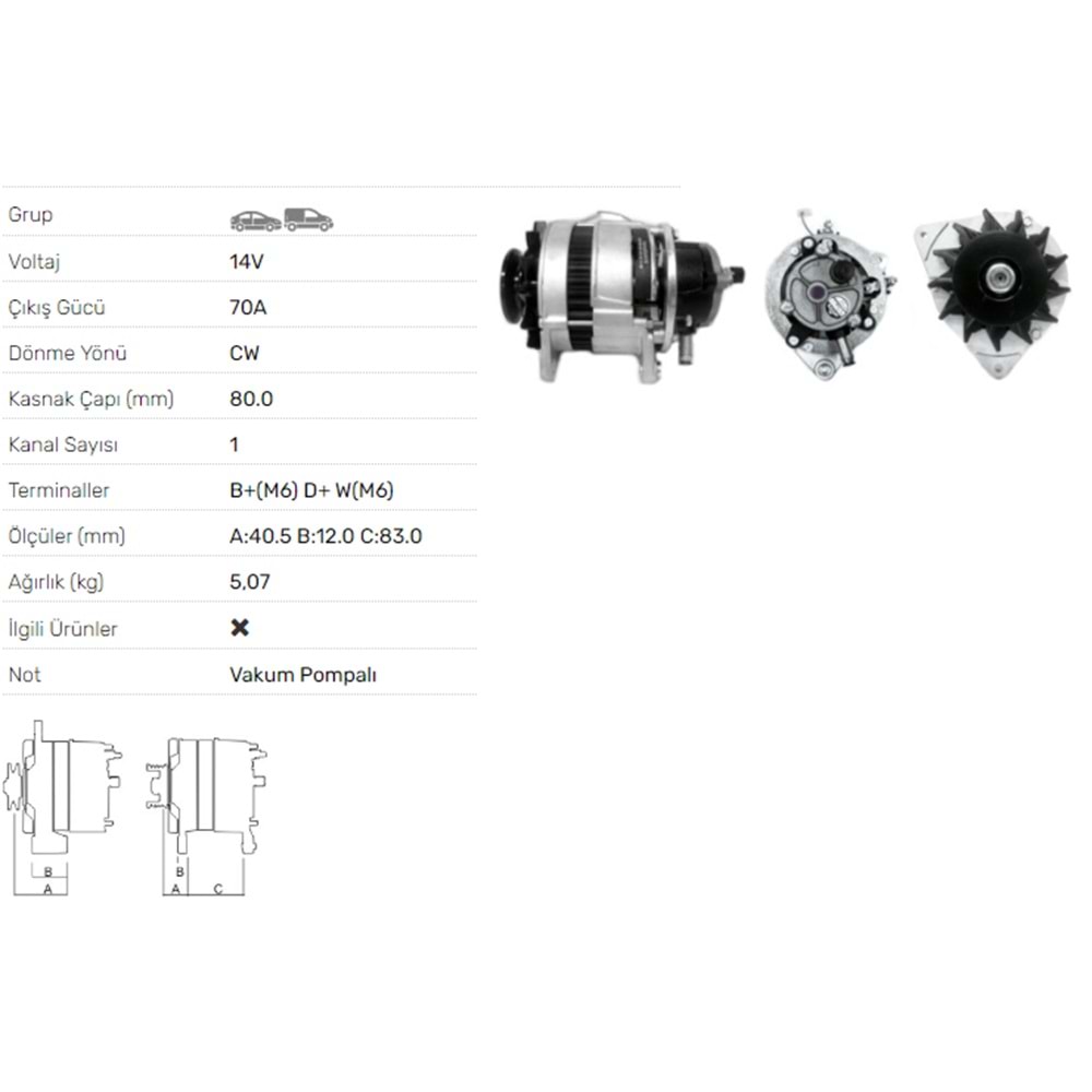 ALT DINAMO A127 12V70AMP LEVEN
