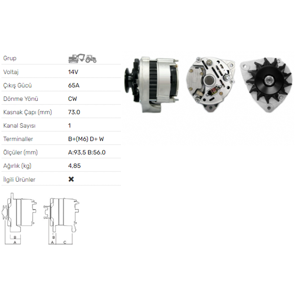 ALT DINAMO 12V 65A BASAK TRAKTOR