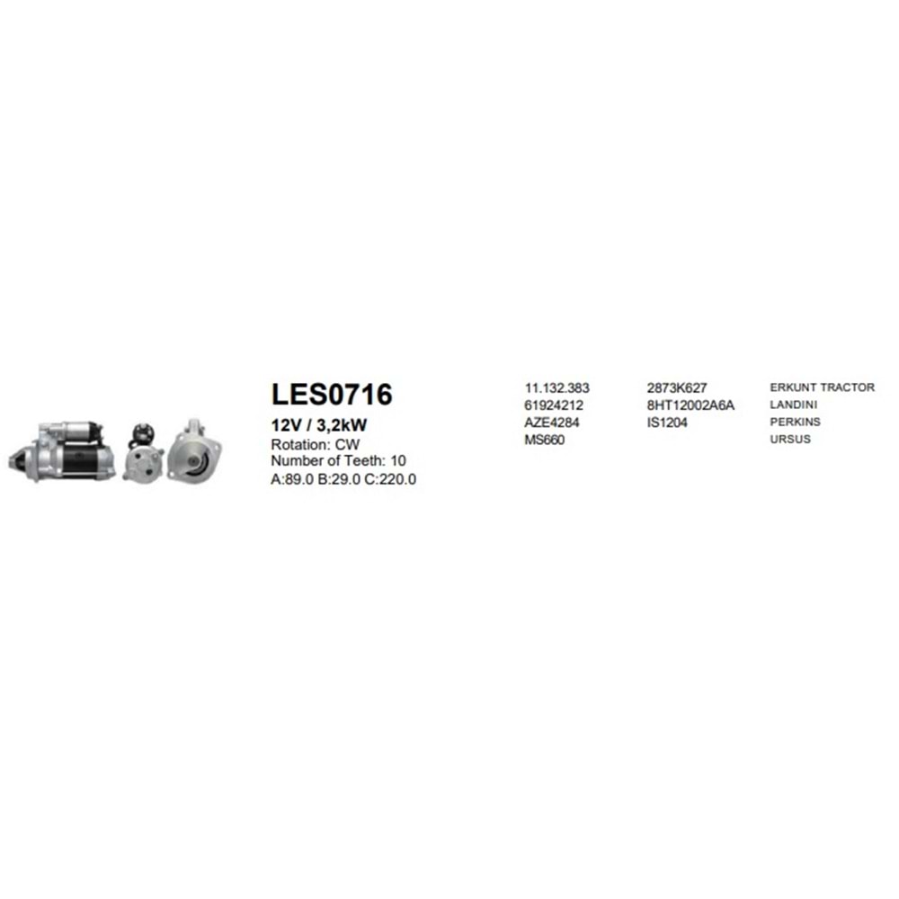MARŞ MOTORU 12V 3.2KW 10DIS ERKUNT TRAKTOR PERKINS LANDINI