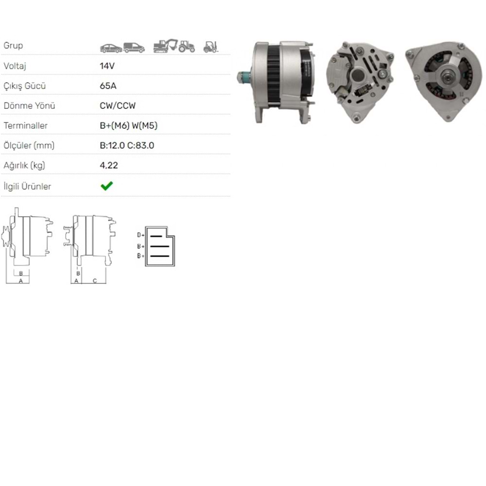 ALT DINAMO 14V 65A CASE JCB