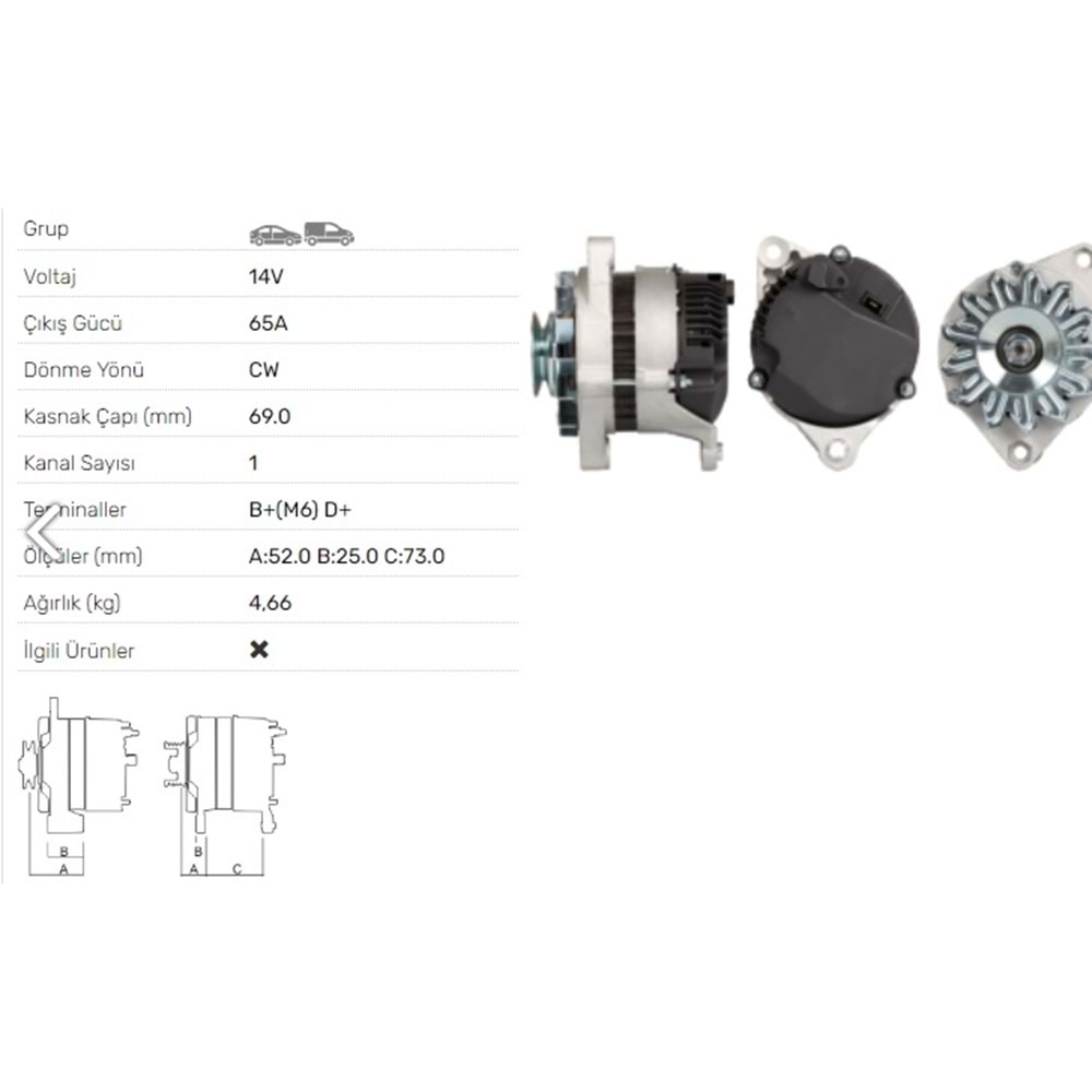 ALT DINAMO TEMPRA SLX DUZ KASNAK 63321154