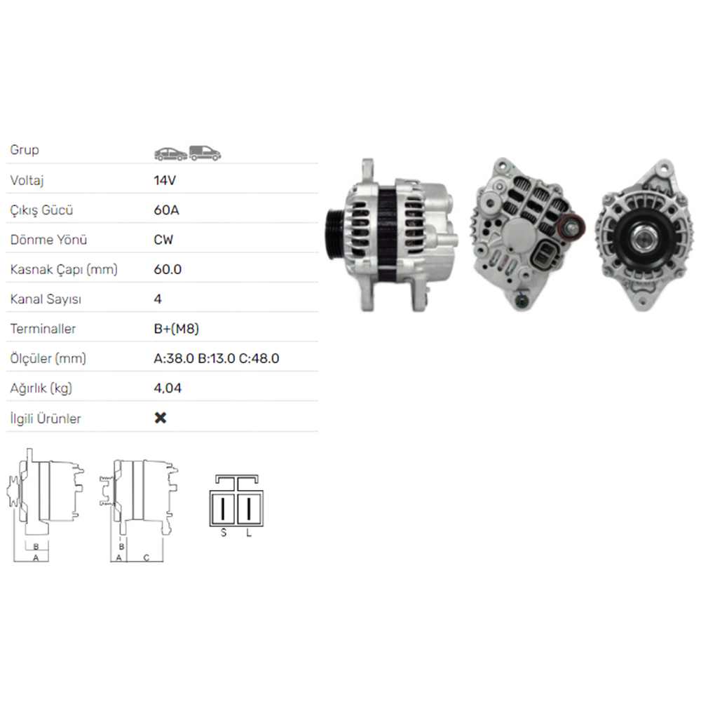 ALT DINAMO 14V 60A HYUNDAI ATOS 1.0I