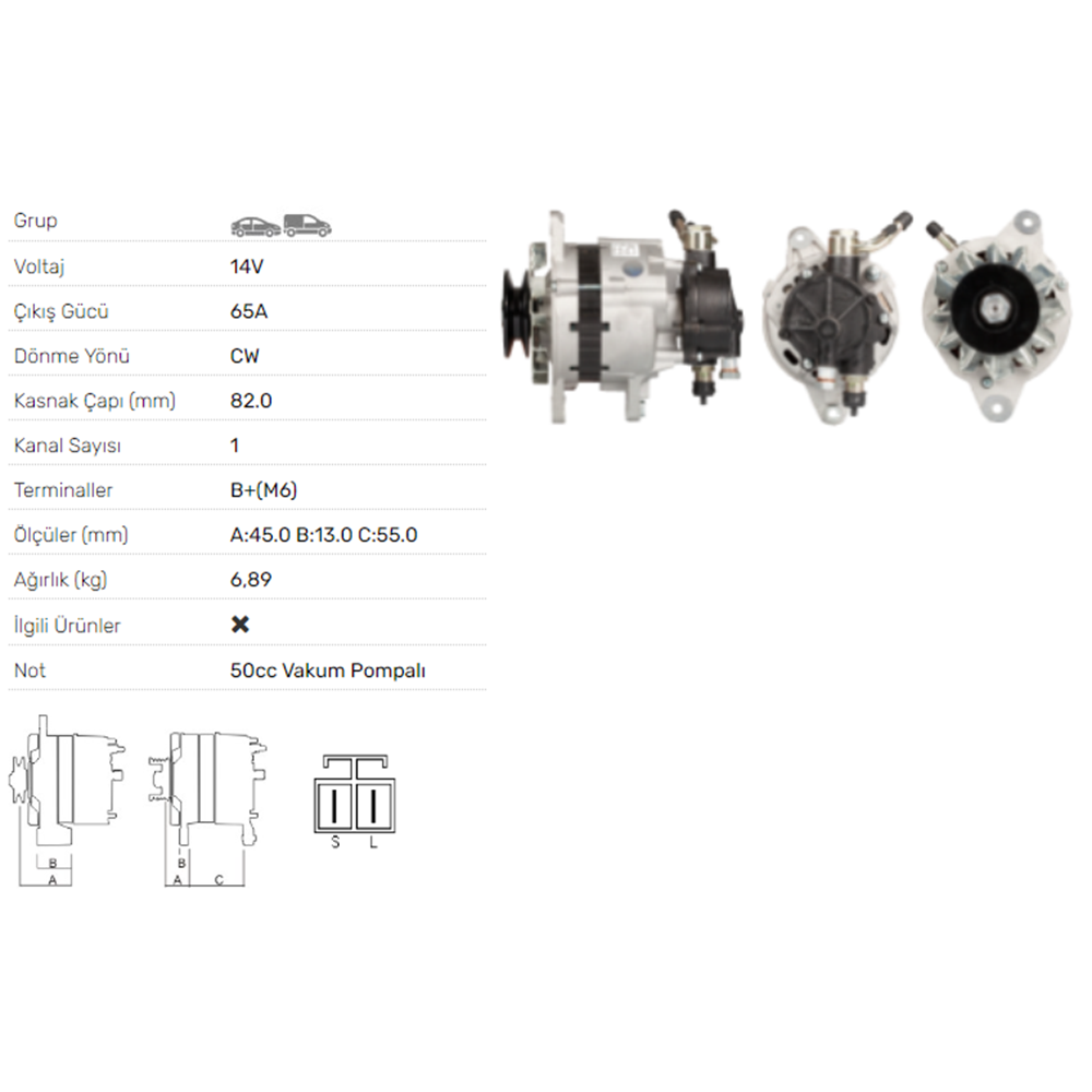 ALT DINAMO 14V 65A V.P. MITSUBISHI L300 2,5D 2,5TD