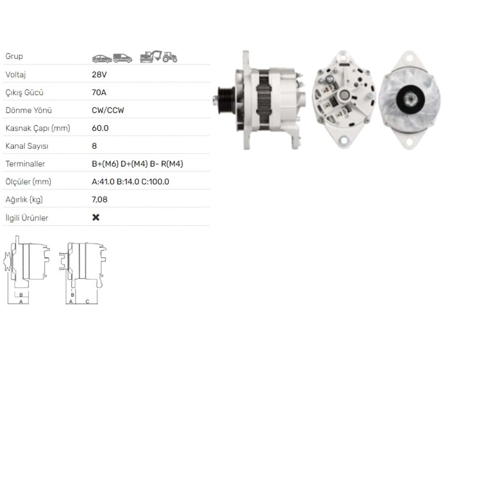ALT DINAMO 28V 70A REMY 21SI BELDE OTOBUS ALT-1101A 19020346
