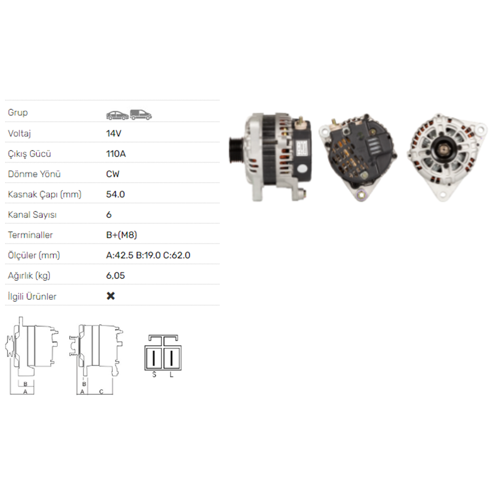 ALT DINAMO 14V 110A KIA CARNIVAL II 2,5