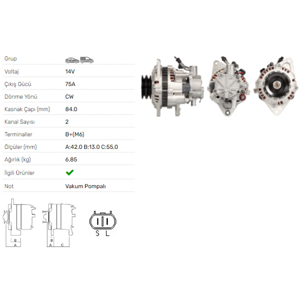 ALT DINAMO 14V 75A V.P. HYUNDAI H100 2,5 DIESEL