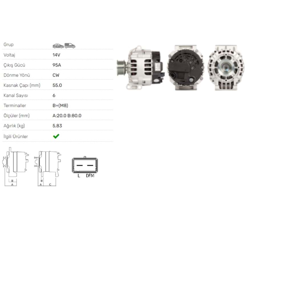 ALT DINAMO 14V 95A RENAULT CLIO II 1,6 16V ESPACE III 2.0 16V ALT-2086