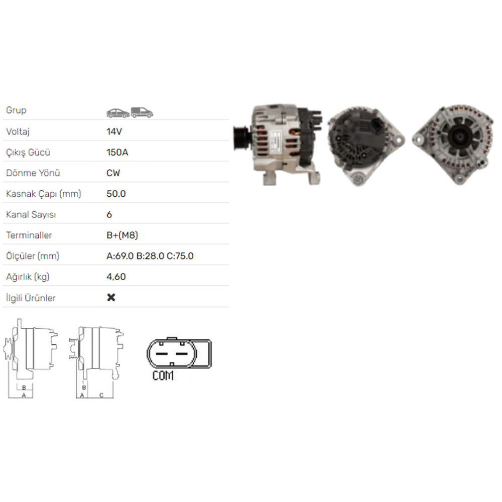 ALT DINAMO 14V 150A BMW 5 520I 525I 530I TOURING 520I 525I 530I