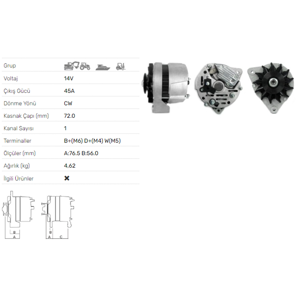 ALT DINAMO 14V 45A BOSCH TRAKTOR BPM CASE DEUTZ
