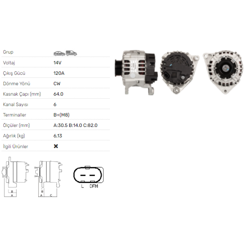 ALT DINAMO 14V 120A AUDI A4 AVANT CABRIOLET A6 AVANT A8 ALLROAD