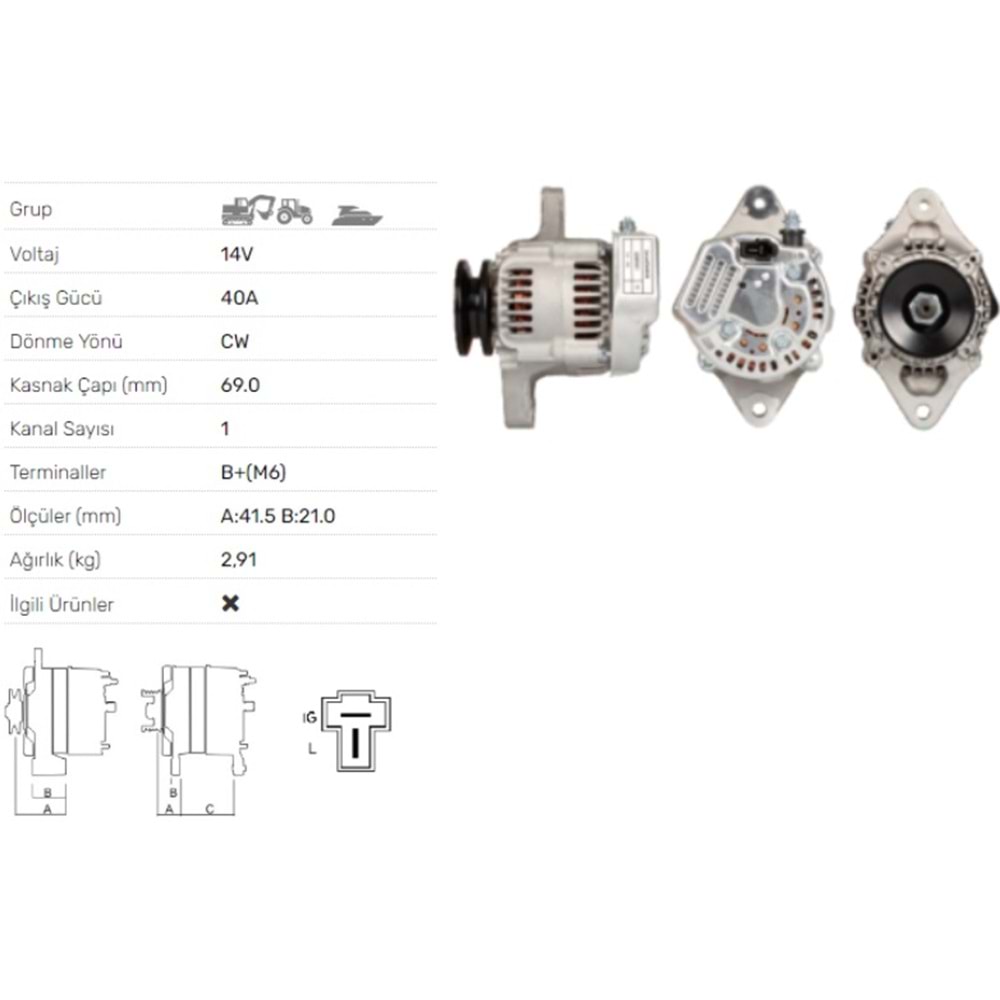 ALT DINAMO 14V 40A JOHN DEERE ALT-5306