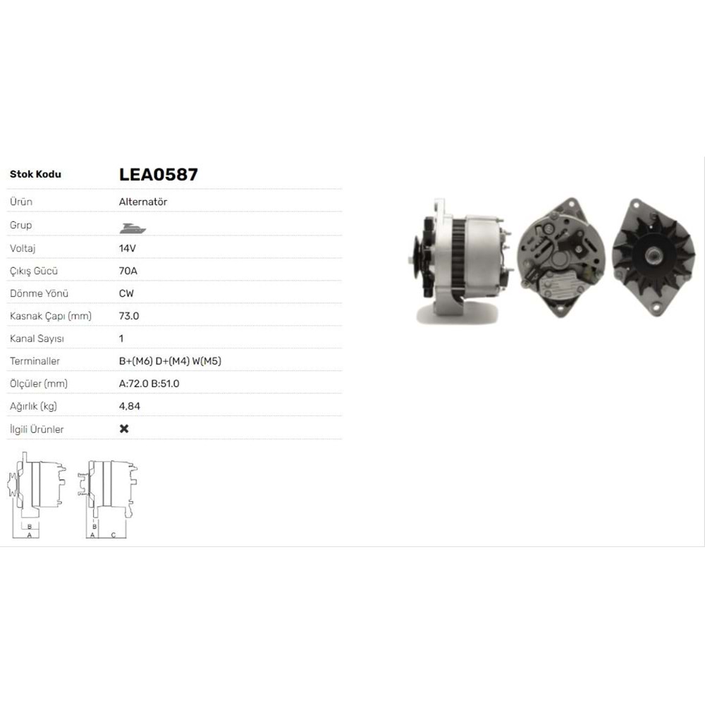 ALTERNATOR 14V/70A VOLVO PENTA