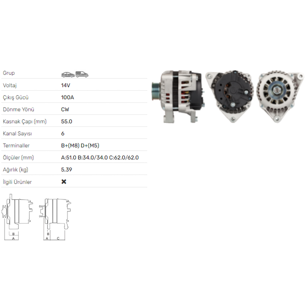 ALT DINAMO 14V 100A OPEL 2.0 2,5 DIESEL ALT-1422