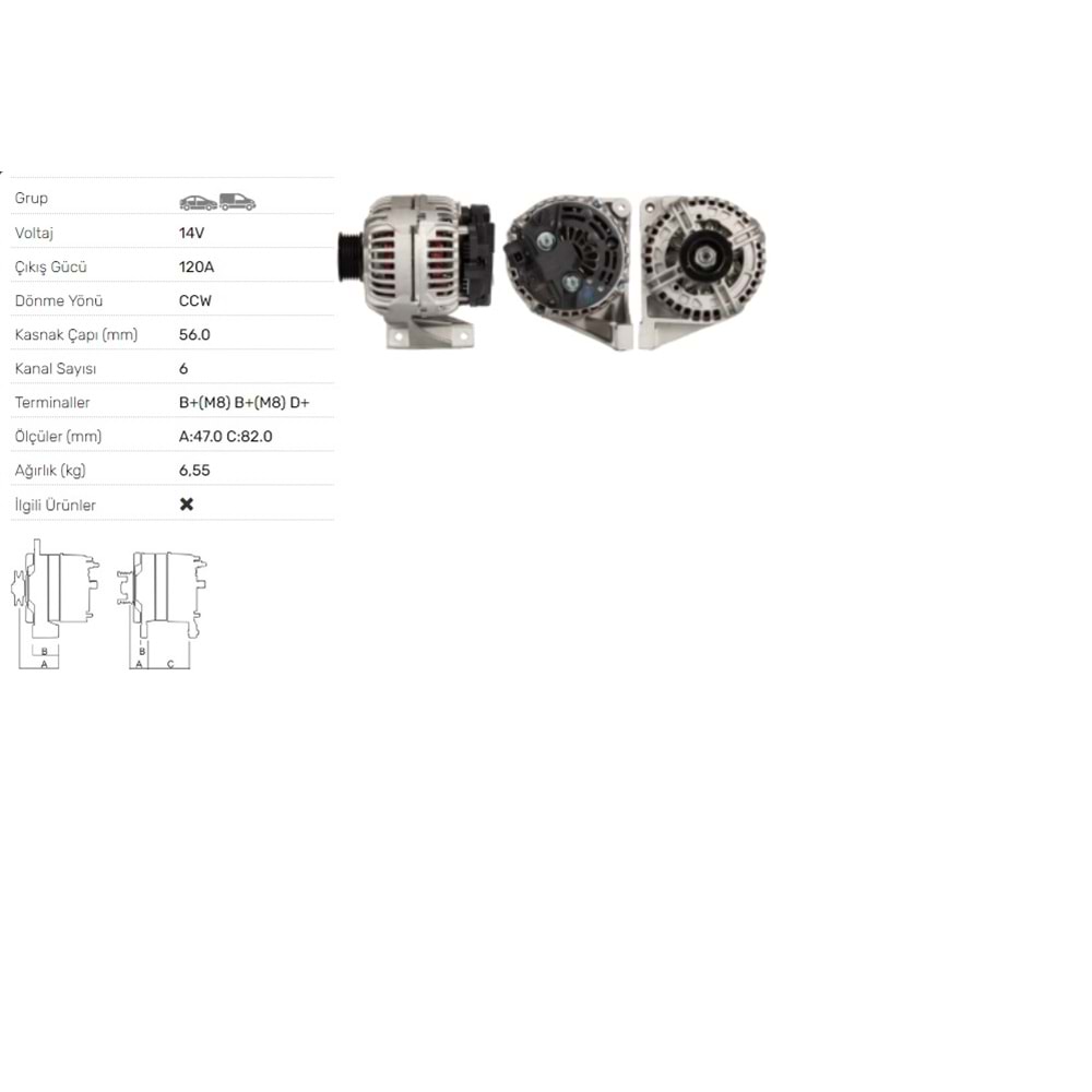 ALT DINAMO 14V 120A VOLVO S60 S80 V70