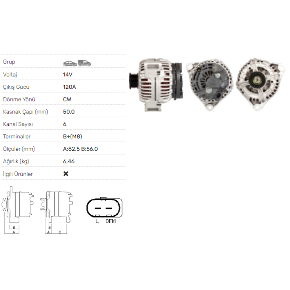 ALT DINAMO 14V 120A MERCEDES BENZ 01-05 CHRYSLER CROSSFIRE 3.2