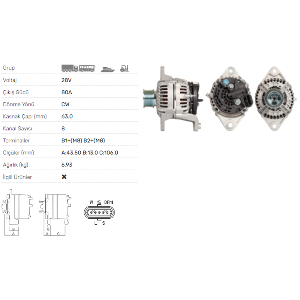 ALT DINAMO 28V 80A VOLVO FH12 01-
