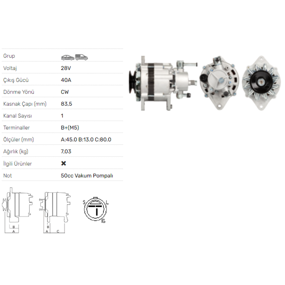 ALT DINAMO 24V 40A ISUZU NPR 59 4BD1-T 90-98