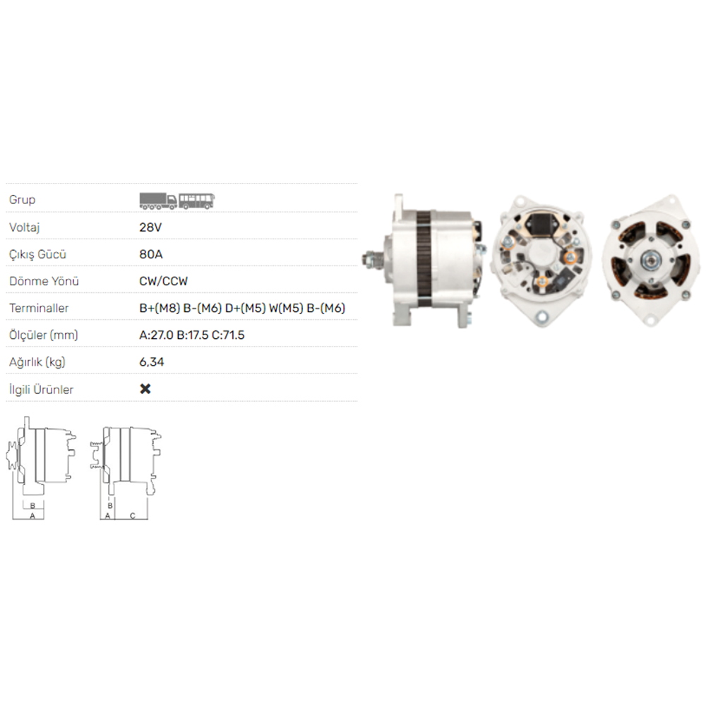 ALT DINAMO 24V 80A RENAULT PREMIUM MAGNUM MIDLUM KERAX