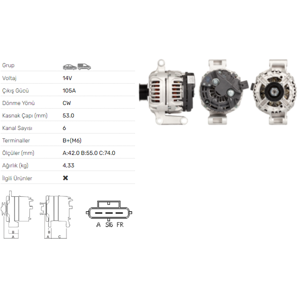 ALT DINAMO 14V 105A FORD TRANSIT 2.2