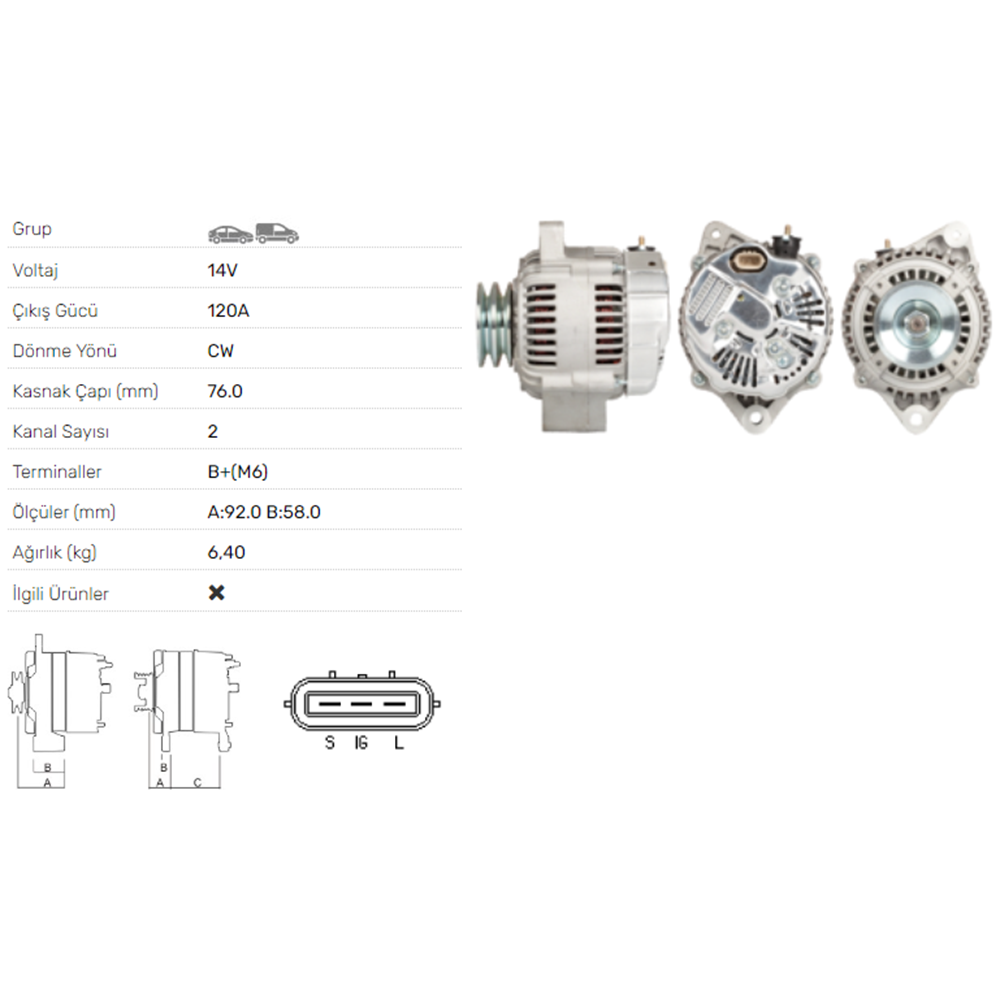 ALT DINAMO 14V 120A TOYOTA LAND CRUISER 4.2TD