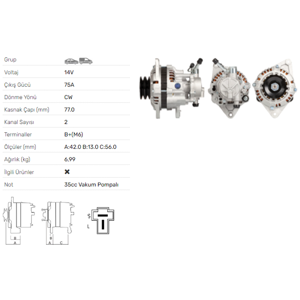 ALT DINAMO 12V 65A MANDO TIPI HYUNDAI H100 97-