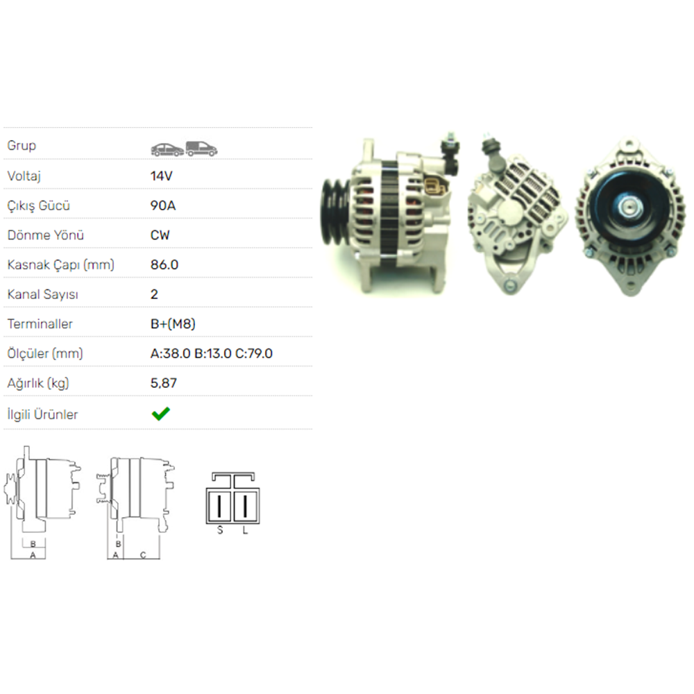 ALT DINAMO 14V 90A NISSAN NAVARA 2.5D NP300