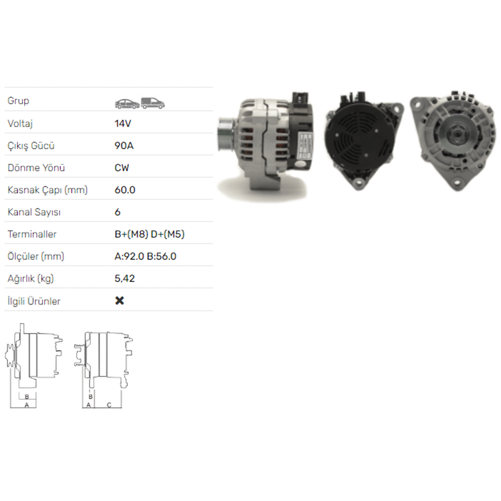 ALTERNATOR 14V 90A CITROEN BERLINGO,DISPATCH-FIAT PEUGEOT-SUZUKI
