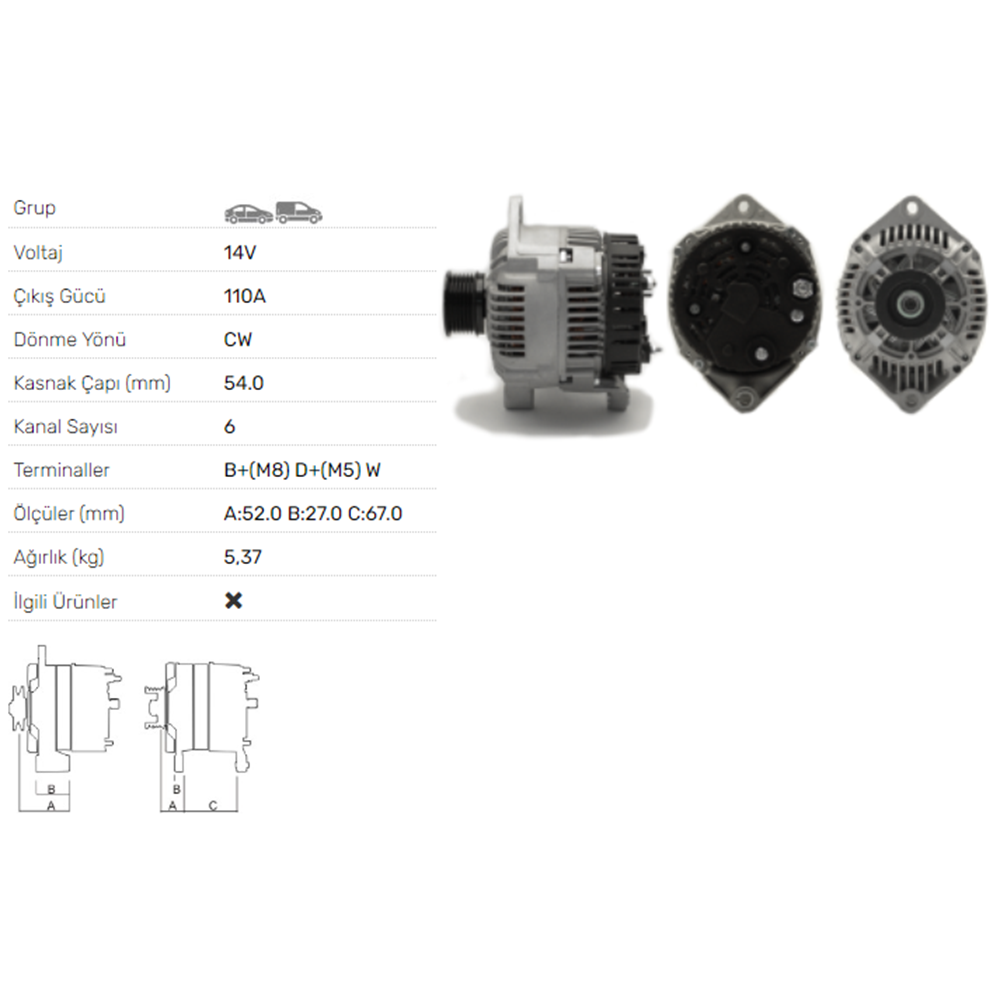 ALTERNATOR 14V 100A OPEL ARENA MOVANO A2,5 D- RENAULT MASTER II 2.5D 2,8 TDI