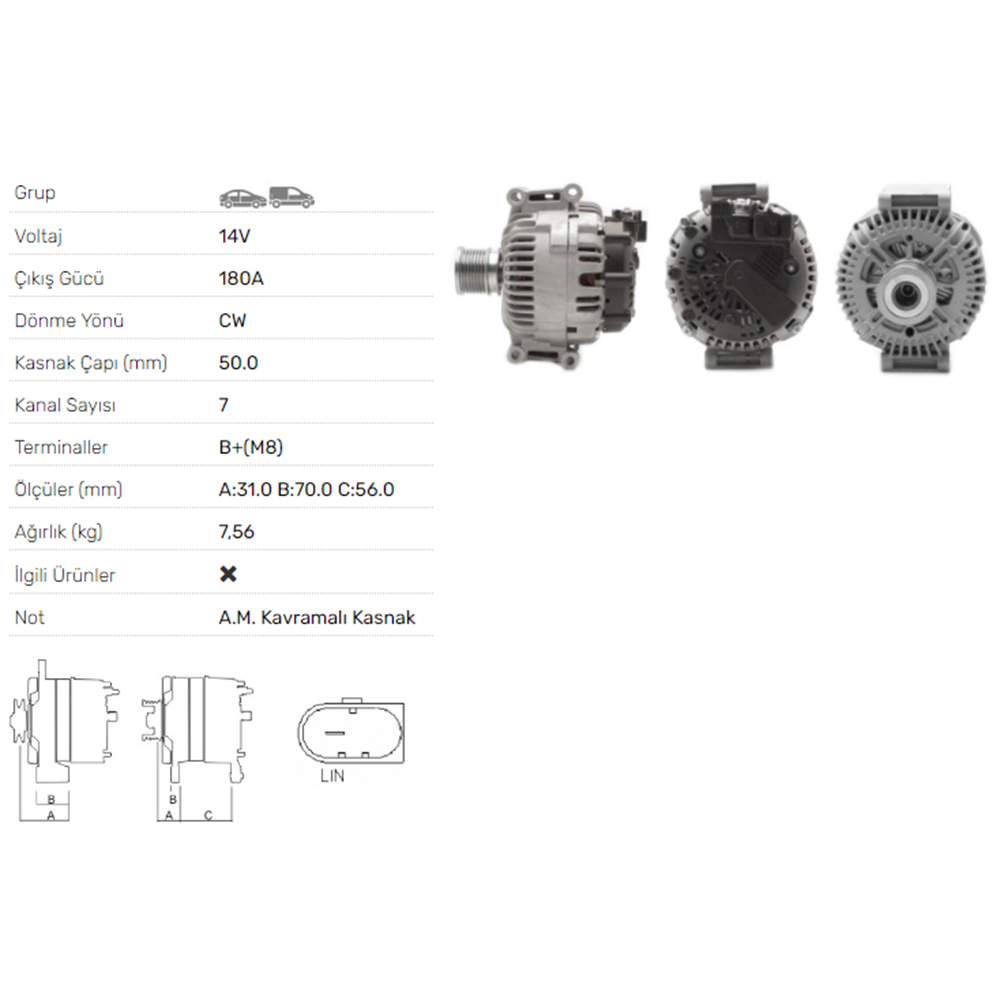 ALTERNATOR 14V 180A CHRYSLER 300C .0 CRD